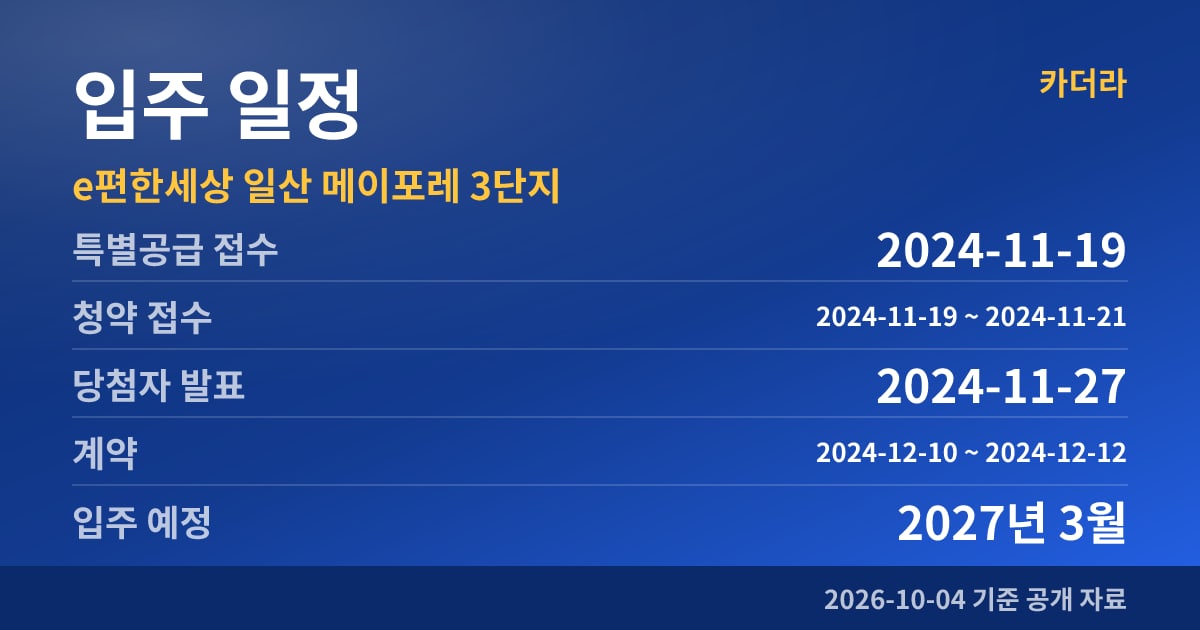 e편한세상 일산 메이포레 3단지 입주 일정