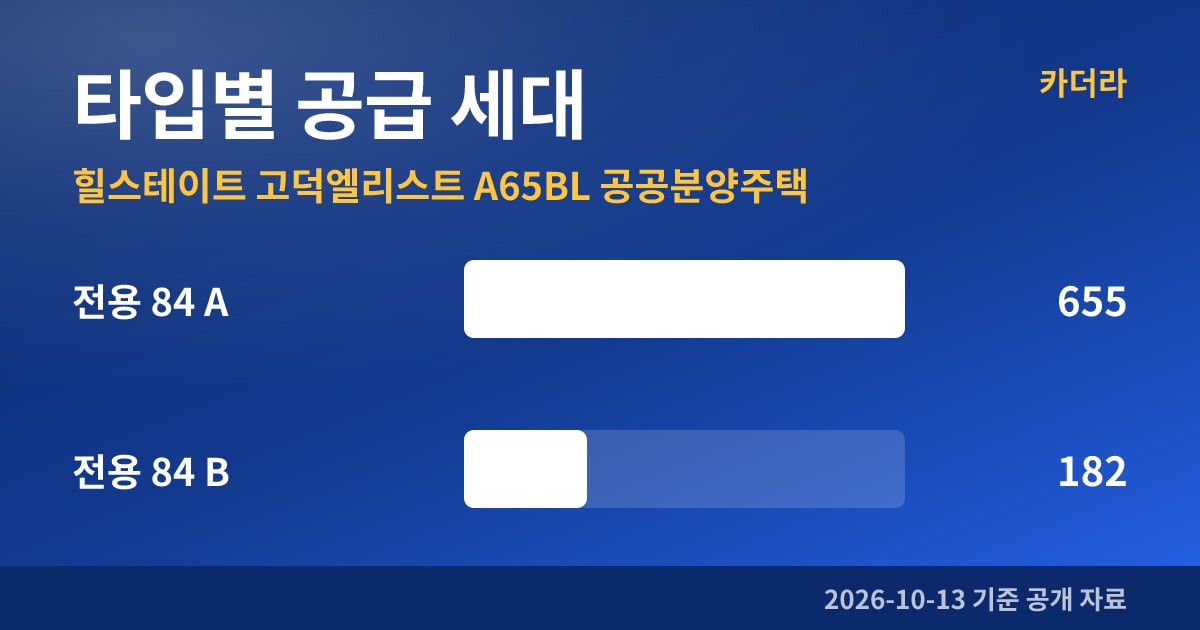 힐스테이트 고덕엘리스트 A65BL 공공분양주택 타입별 공급 세대