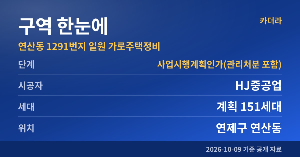 부산 연제구 연산동 1291번지 일원 가로주택정비 구역 한눈에