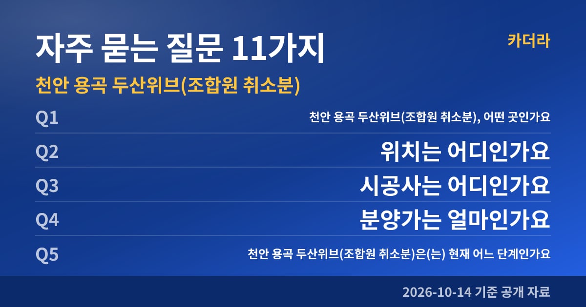 천안 용곡 두산위브(조합원 취소분) 자주 묻는 질문 11가지