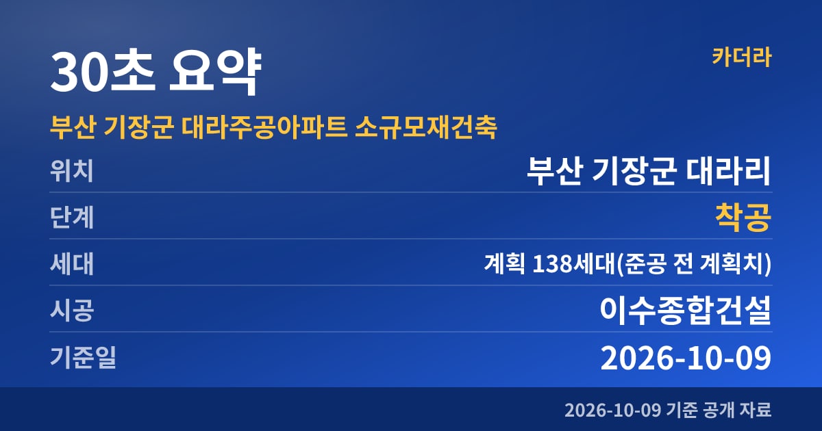 부산 기장군 대라주공아파트 소규모재건축 30초 요약