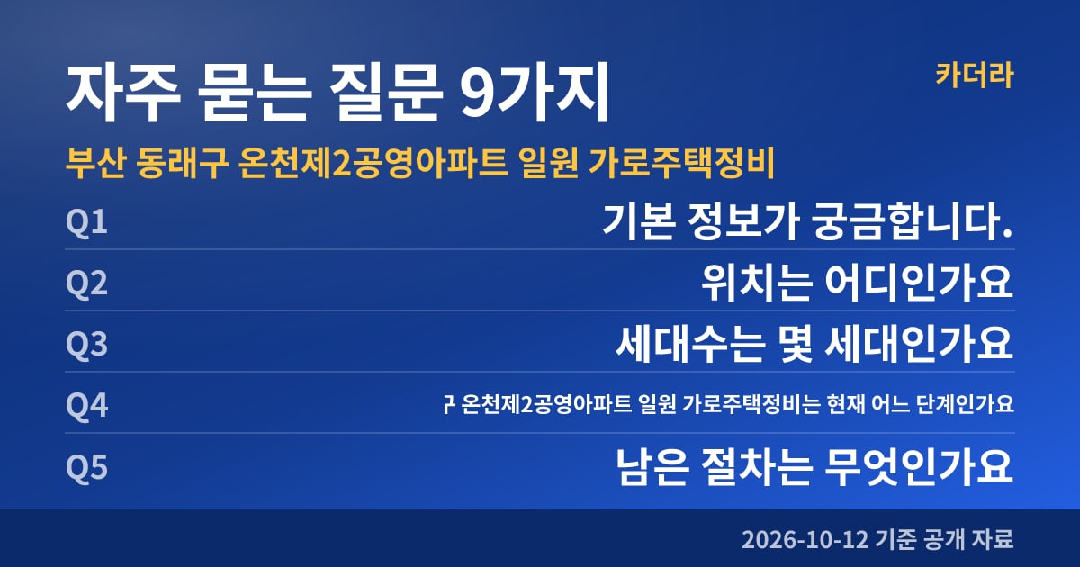 부산 동래구 온천제2공영아파트 일원 가로주택정비 자주 묻는 질문 9가지