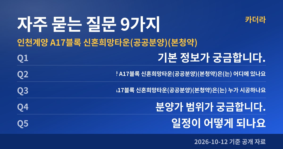 인천계양 A17블록 신혼희망타운(공공분양)(본청약) 자주 묻는 질문 9가지